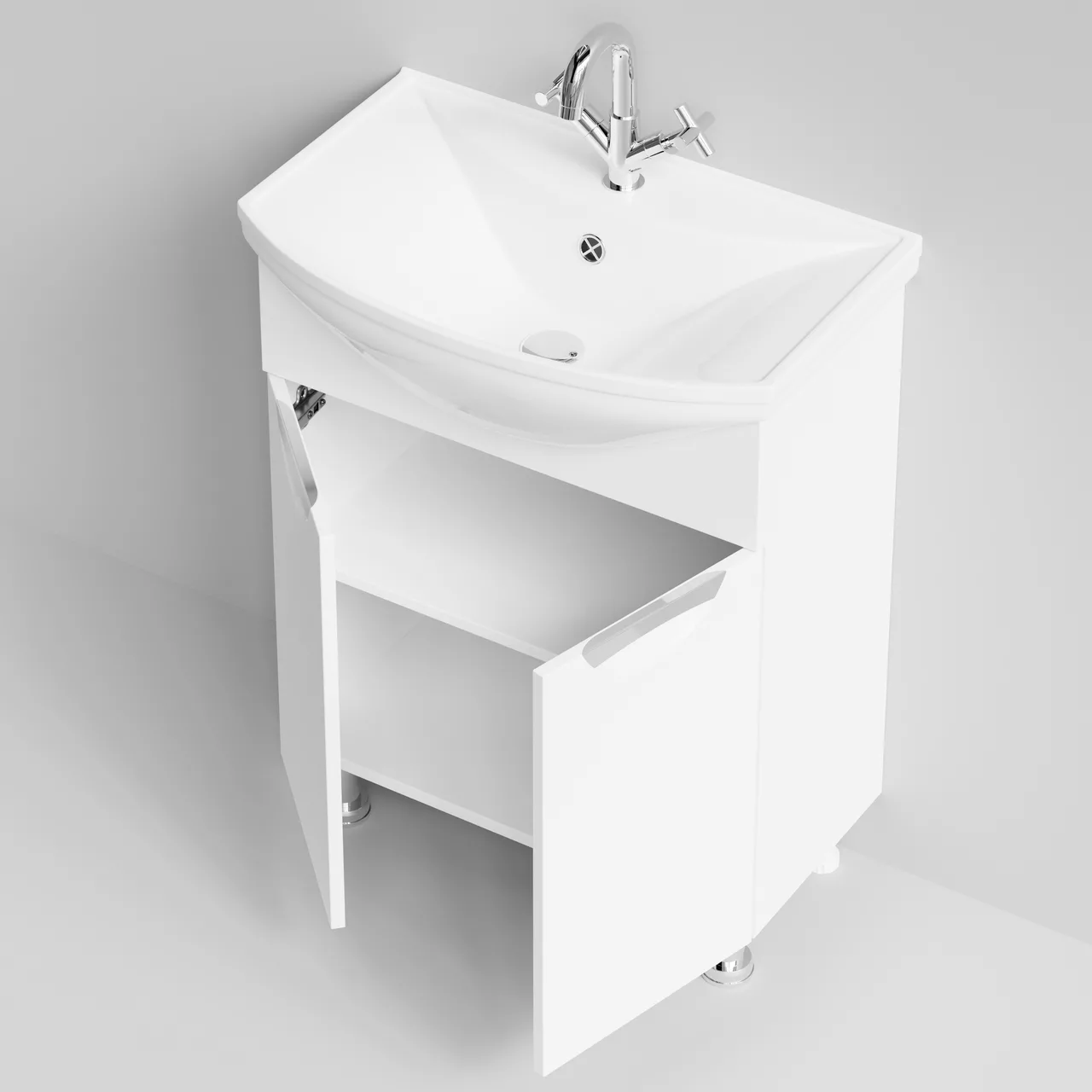 Тумба напольная Vod-ok Лира 65 с раковиной Стиль 65, две двери, белая