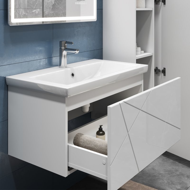 Тумба подвесная Vigo Geometry 80 с раковиной Neo 80, белый