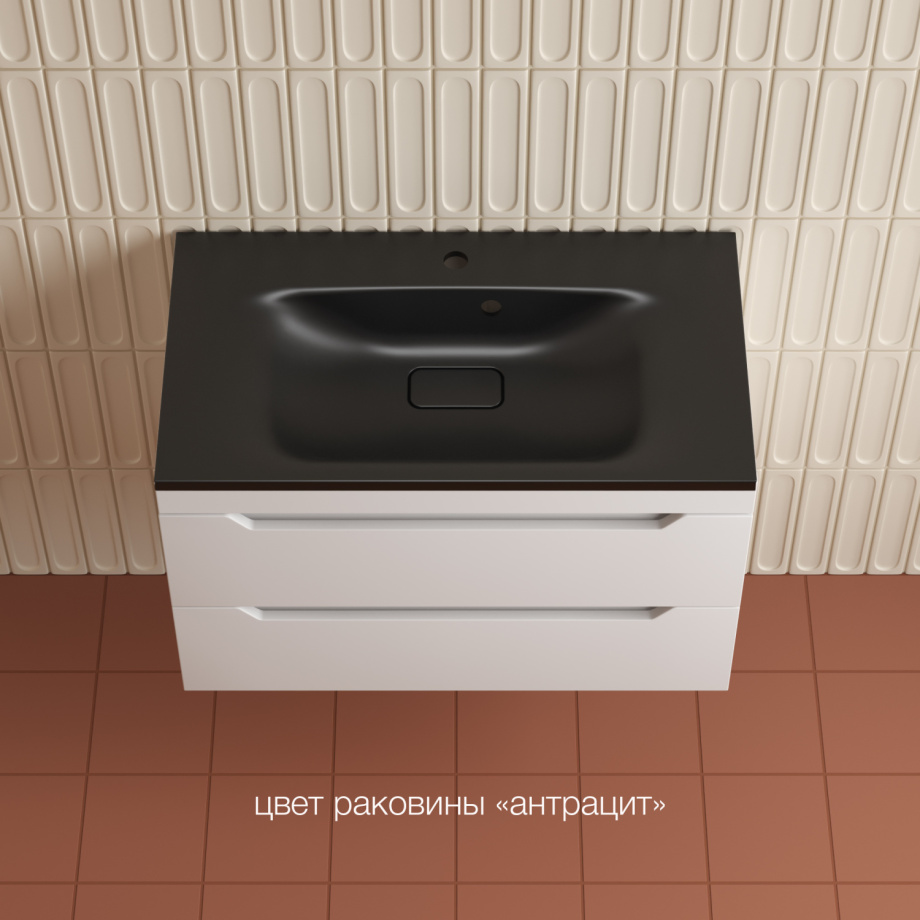 Тумба подвесная Style Line Остин 80 с раковиной Фортуна 80 кварц антрацит, белый
