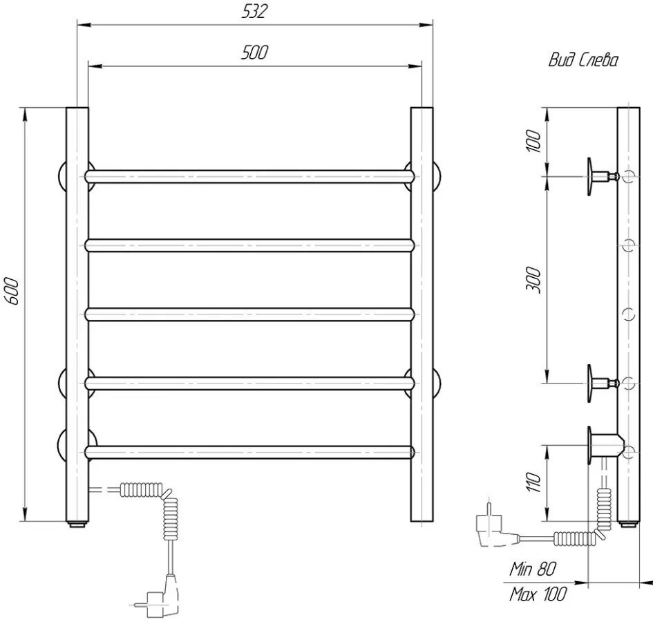 Полотенцесушитель электрический Domoterm Аврора 109-5 50х60 EK L левый, хром