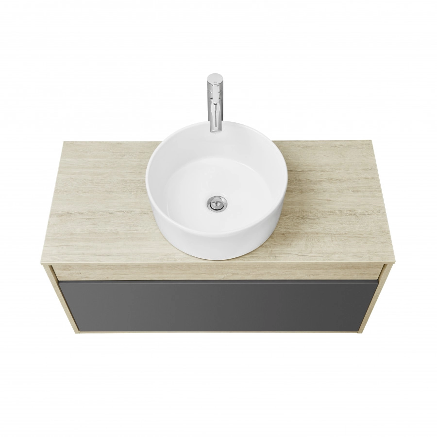 Тумба подвесная Aquaton Лофт Урбан 100 с раковиной MILA 40х40, серый графит, дуб орегон