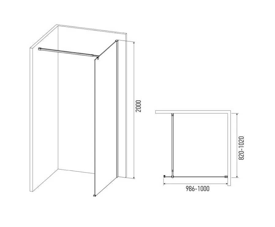 Душевая перегородка Alex Baitler AB29100S1 200х100 см прозрачное стекло, профиль хром