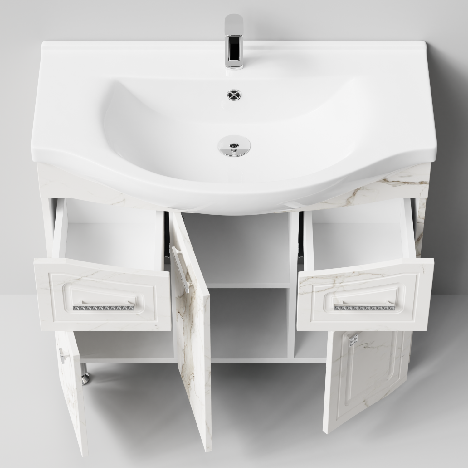 Тумба с раковиной Адам 90 напольная, Мрамор Белый натур милк, петли слева