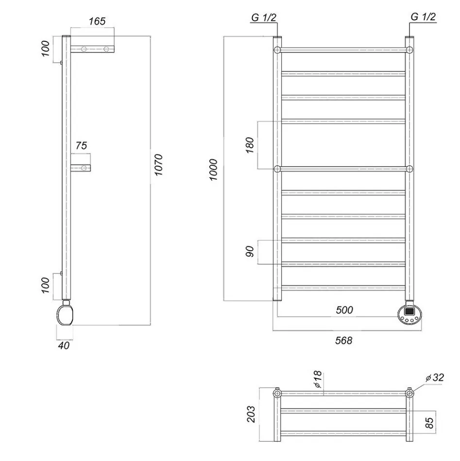 Полотенцесушитель электрический Domoterm Медея сп П10 500x1000 ER правый, хром