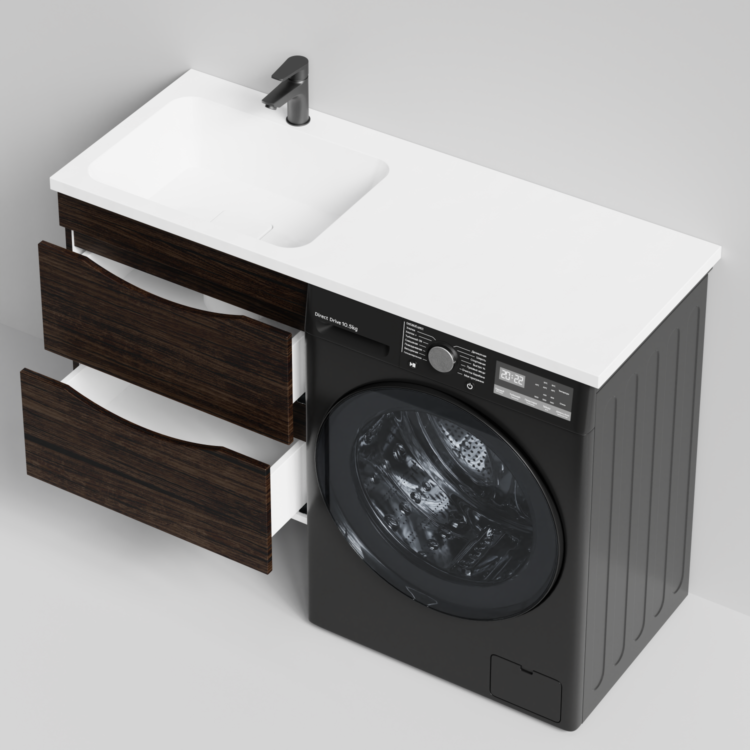 Тумба Vod-ok 58 с раковиной Смайл 120 подвесная, под стиральную машину, левая, Палисандр