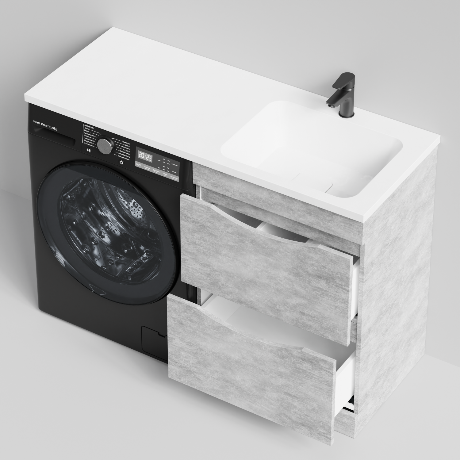 Тумба Vod-ok 58 с раковиной Смайл 120 напольная, под стиральную машину, правая, Горный камень