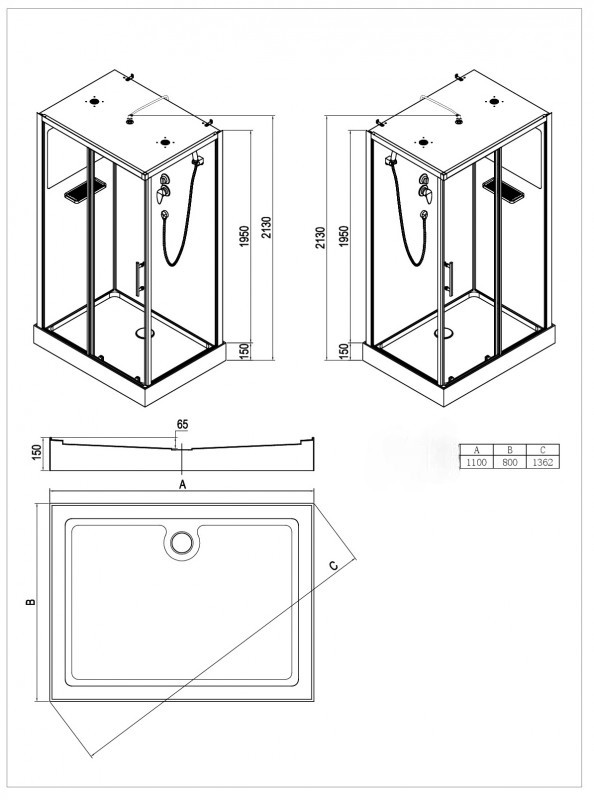 Душевая кабина ESBANO EST-FORA-1180CKR 110х80х213