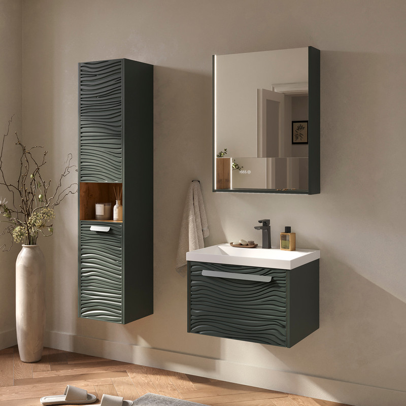 Пенал подвесной EQUIL Gleam 36 подвесной, с корзиной, универсальный R/L, зеленый камень/дуб вотан