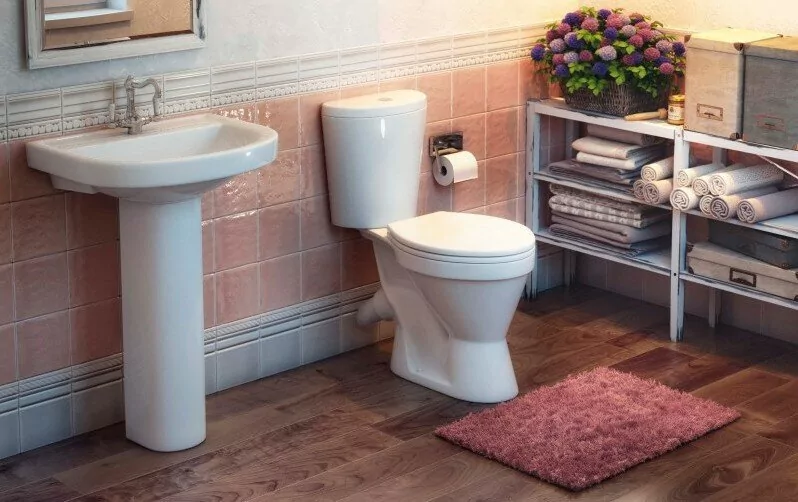 Унитаз Rosa Элегант напольный, компакт, с косым выпуском, белый