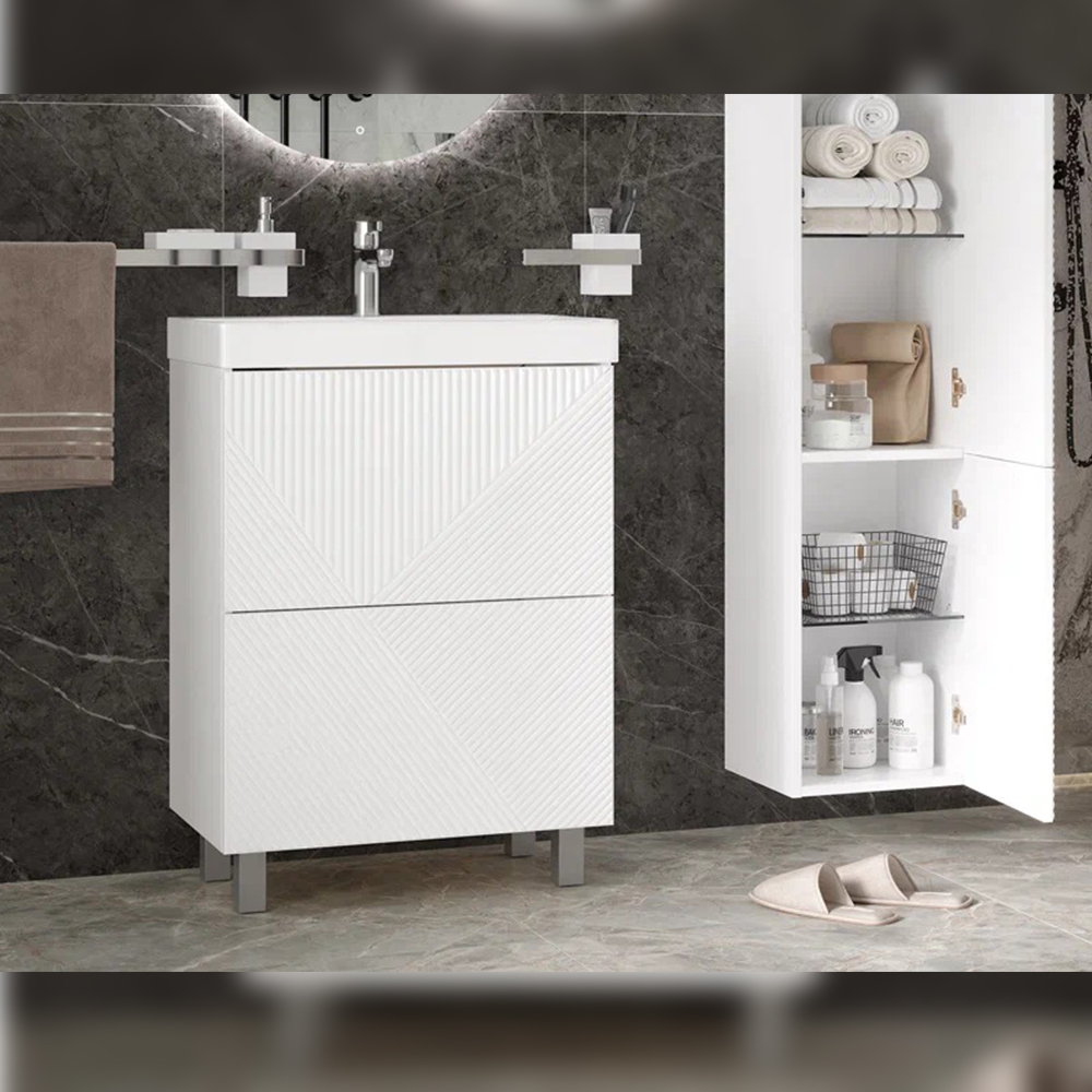 Тумба с раковиной напольная Velvex Edge tn.EDG.9696.60.2Y белый глянец, 60 см