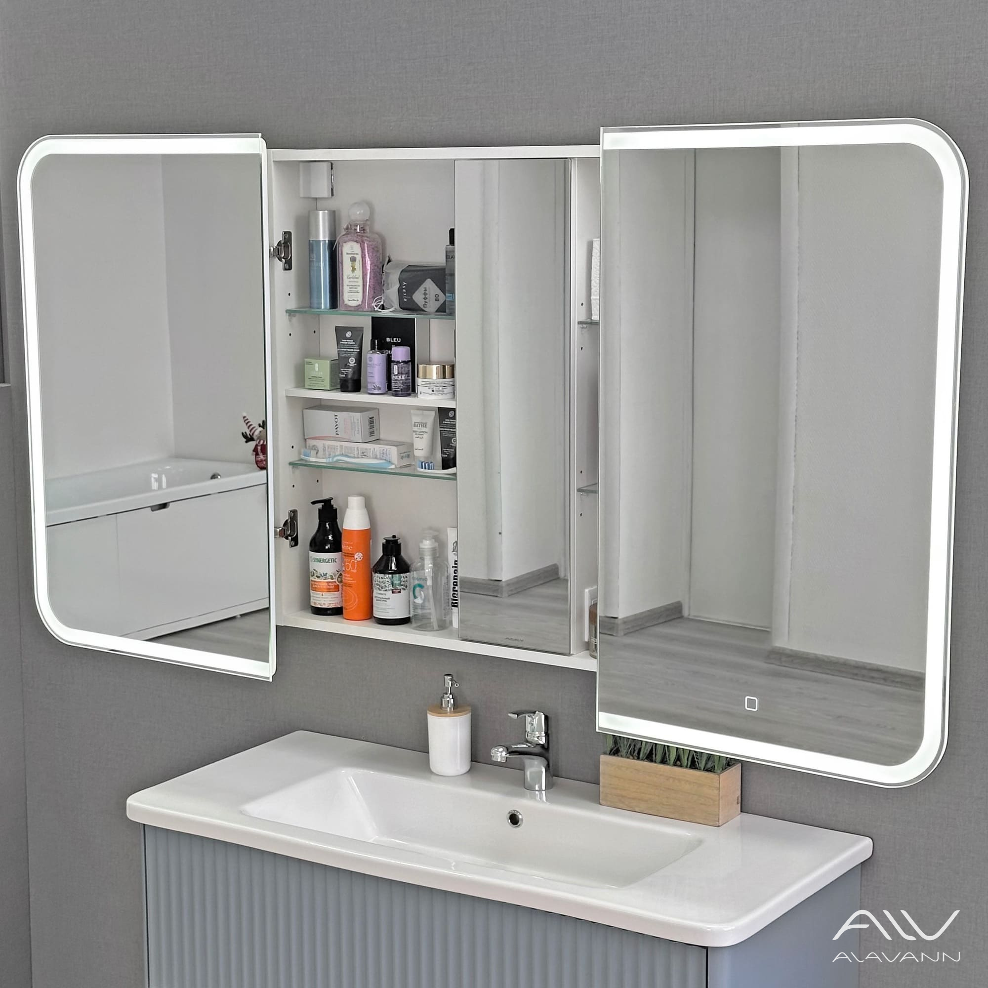 Зеркало-шкаф Alavann Cosmetic Light 100 свет, приближение, сенсор, перевертыш