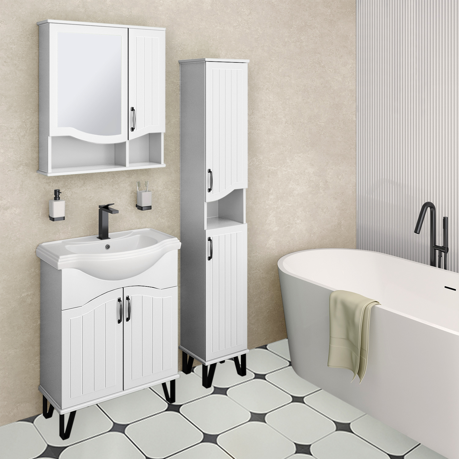 Тумба напольная Runo Марсель 65 с раковиной Классик 65, белый