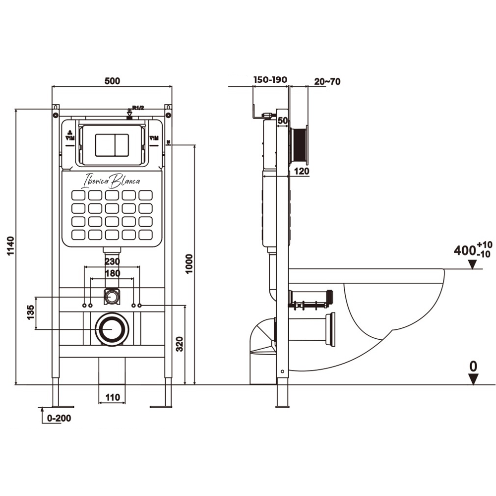 Инсталляция для подвесного унитаза IBERICA BLANCA SILENCIO с пневматическим управлением