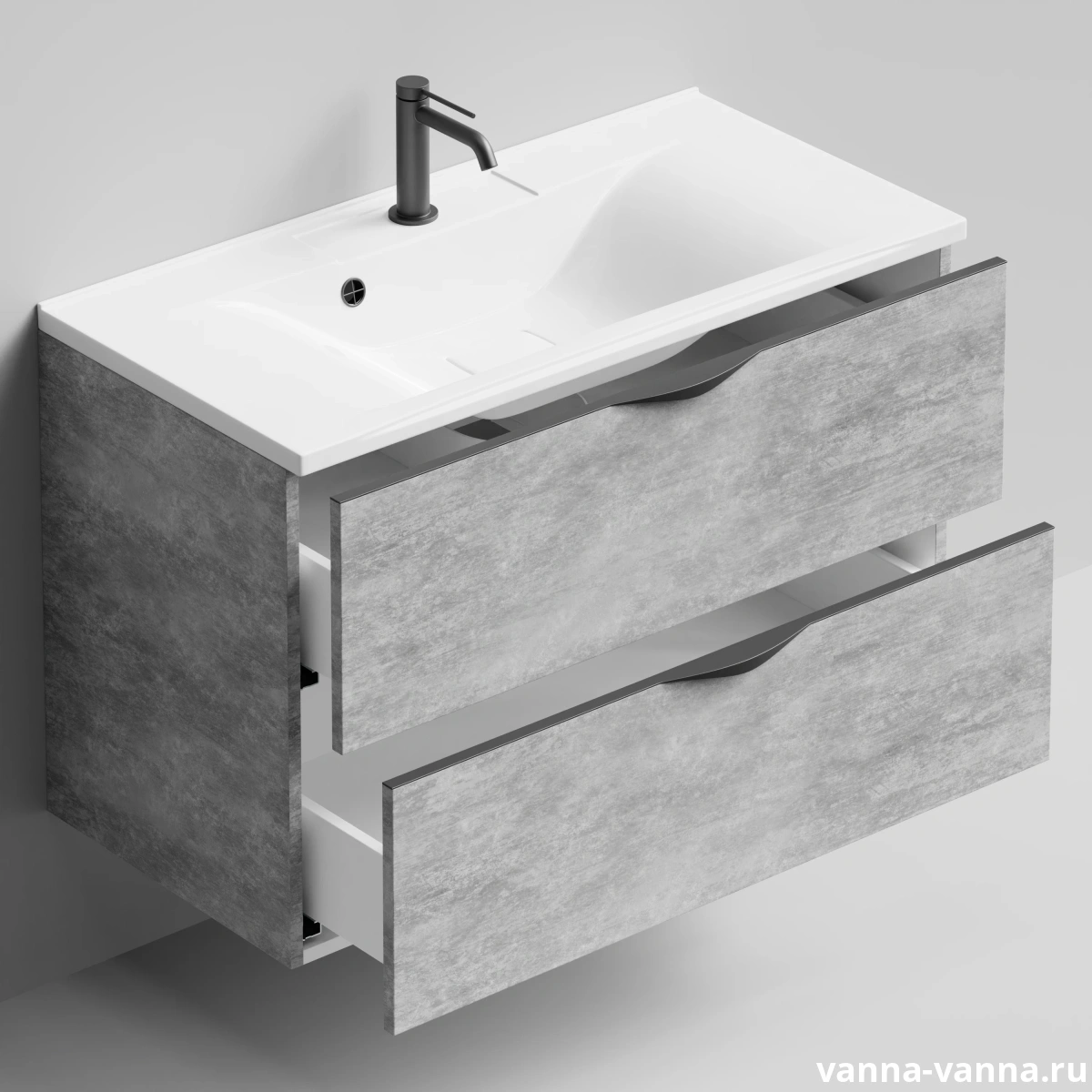 Тумба с раковиной Vod-ok Марко 90 подвесная, ручки Черные, Горный камень от магазина Vanna-Vanna.ru!