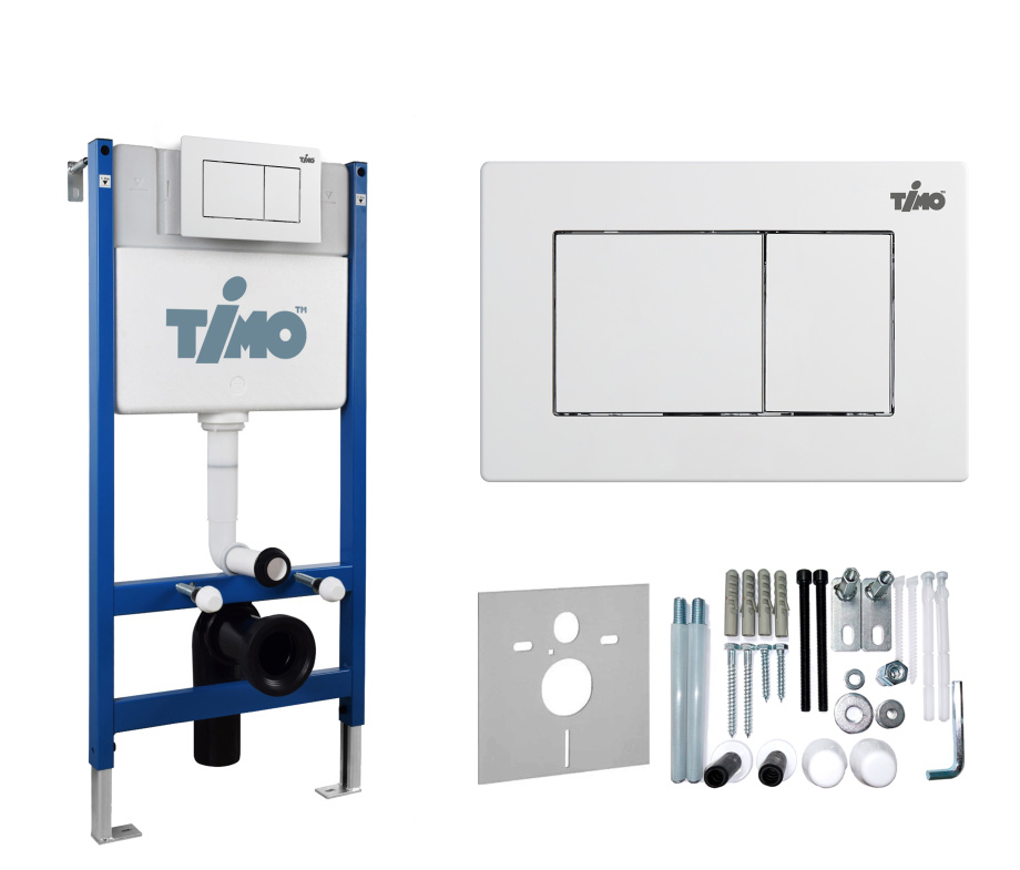 Комплект 2 в 1 Timo Инсталляция для унитаза TWC-01 и кнопка смыва REKO FP-004W глянцевая белая
