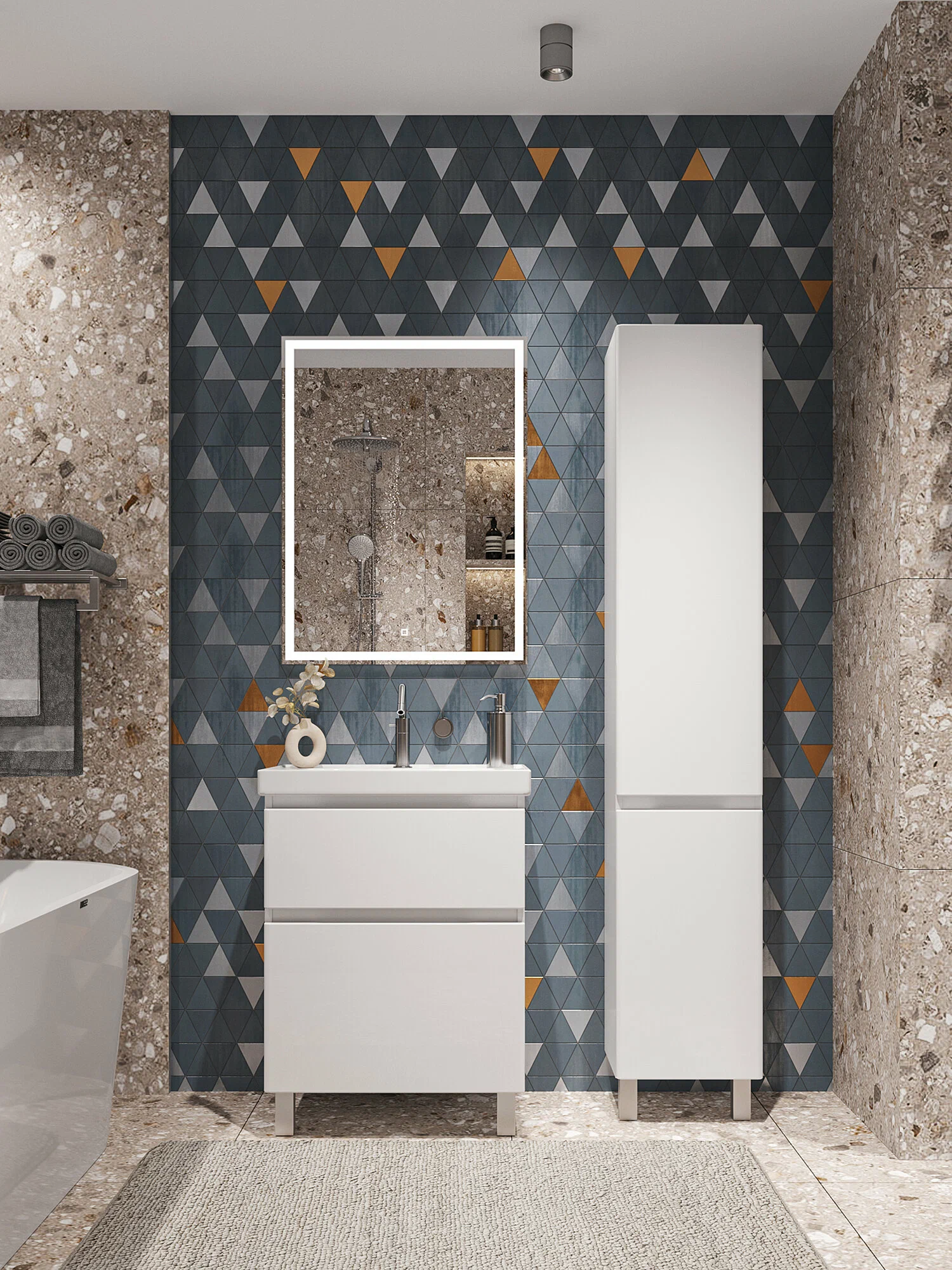 Тумба напольная SanStar Riana 60 с раковиной Грейс 60, белая