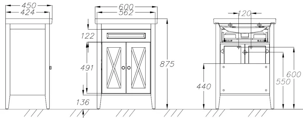 Тумба с раковиной Opadiris Палермо 60 светлый орех