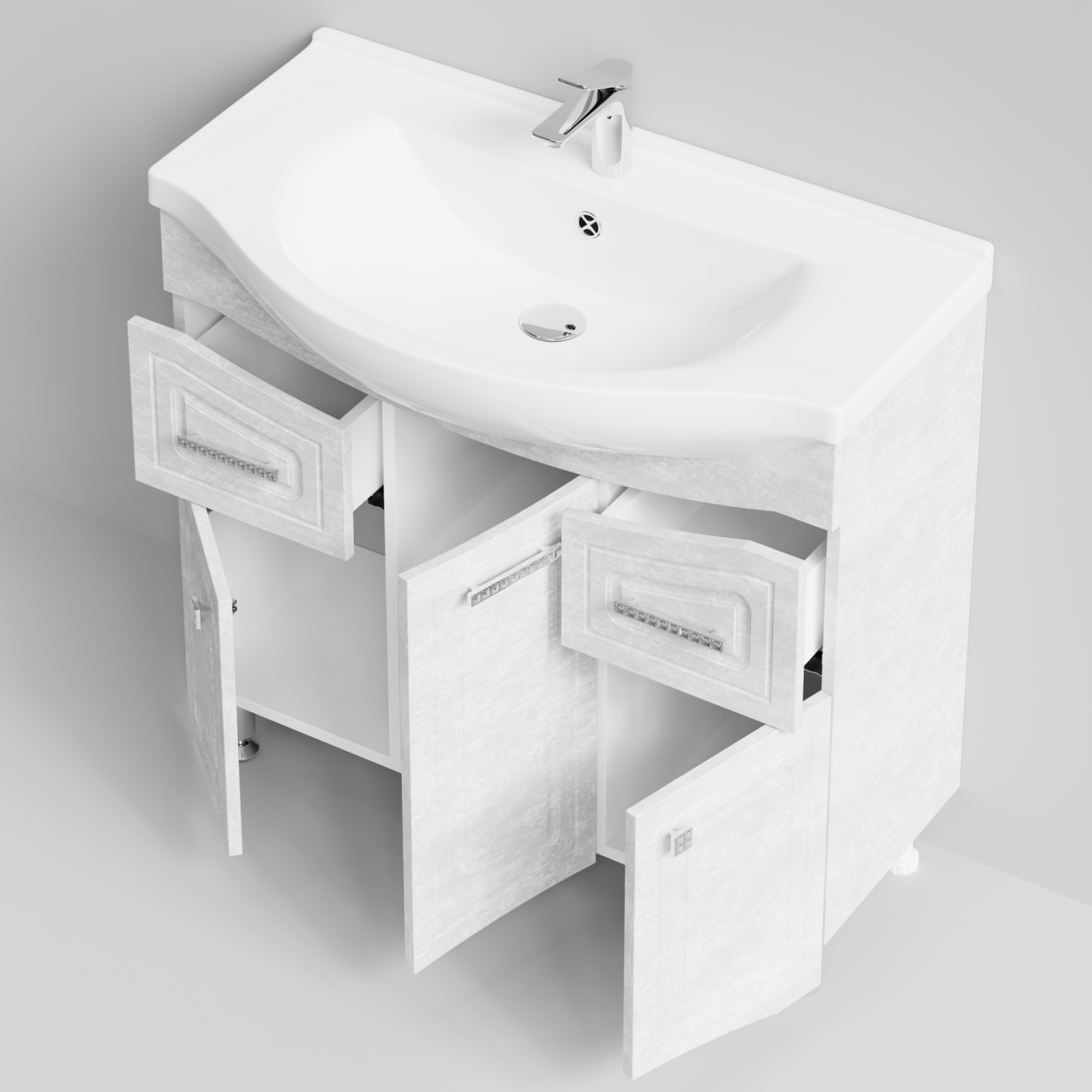 Тумба с раковиной Адам 90 напольная, Белый камень, петли справа