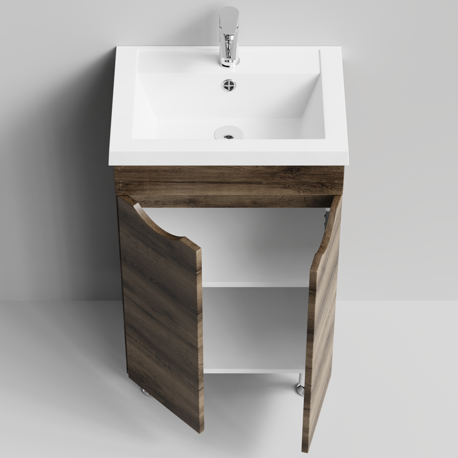 Тумба с раковиной Vod-ok Смайл 50 напольная, Дуб крымский коричневый