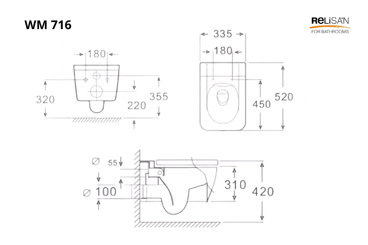 Унитаз подвесной Relisan WM 716/смыв торнадо, белый