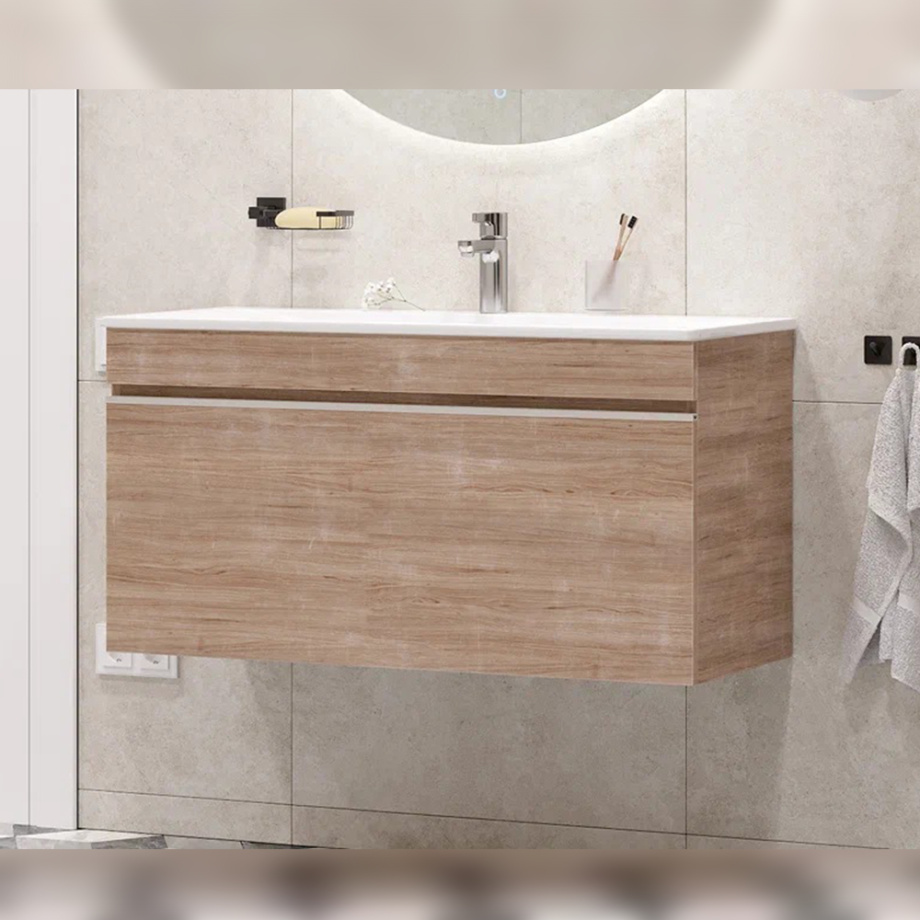 Тумба с раковиной подвесная Velvex Pulsus tp.PUL.PUL.100.1Y дуб сонома, 100 см