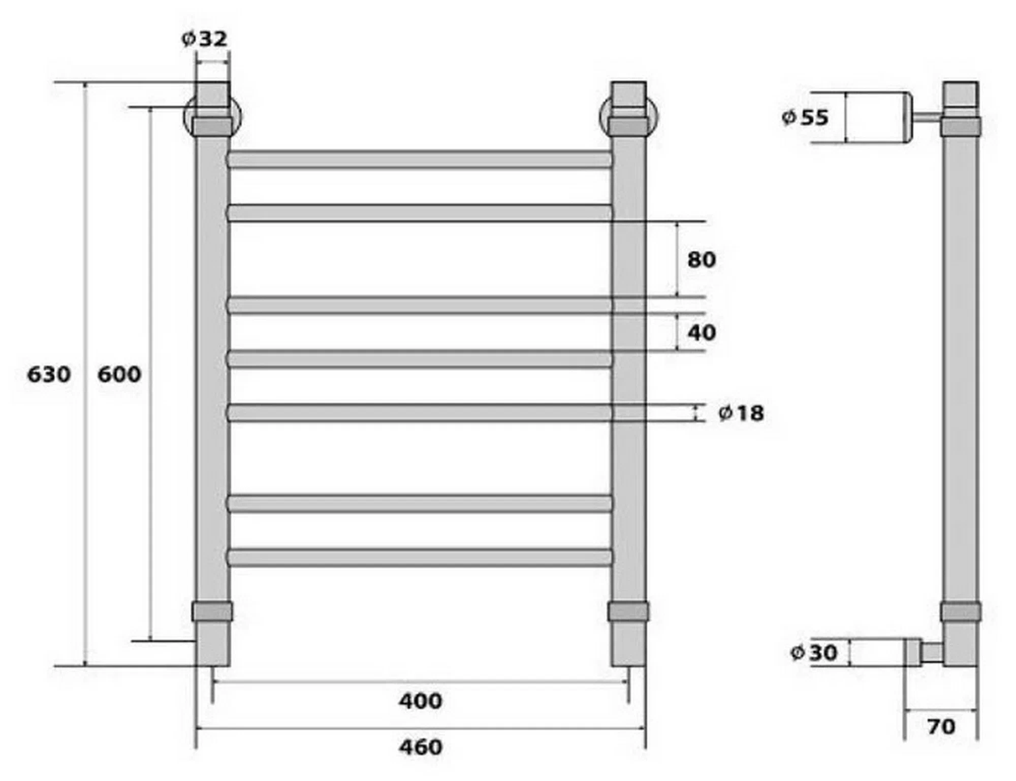Полотенцесушитель водяной Energy Prestige 600x400 черный матовый, нержавеющая сталь, подключение 3/4"