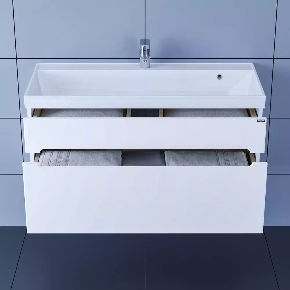 Тумба подвесная Санта Лондон 100 с раковиной Classic 100, 2 ящика, белая