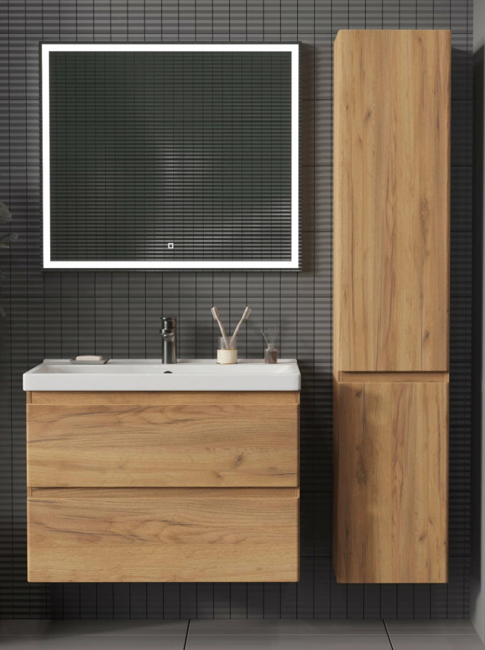 Тумба подвесная SanStar Riana 100 с раковиной Фостер 100, gold kraft