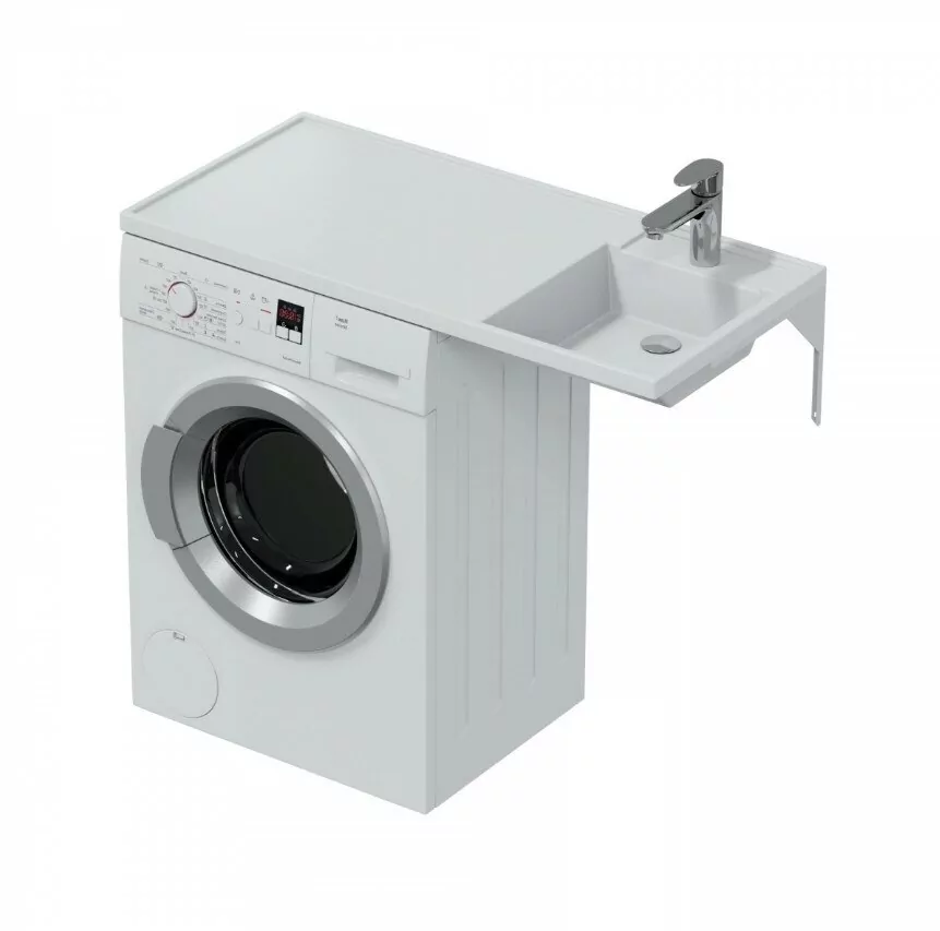 Тумба подвесная Санта Марс 38 с раковиной Лидер 1000 под стиральную машину, с 1 ящиком, правая, белая