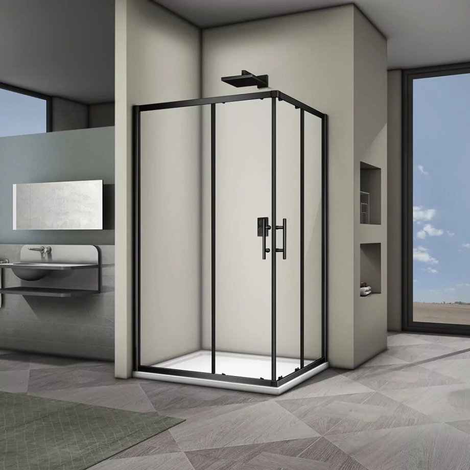 Душевой уголок Veconi RV30B-10090-01-C3 100х90 прямоугольный, без поддона, прозрачное стекло, черный матовый