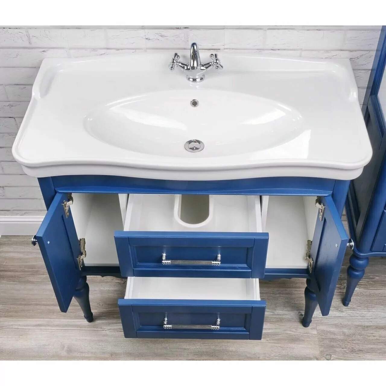 Мебель для ванной ValenHouse Эстетика 100, комплект, напольный, синий, фурнитура хром