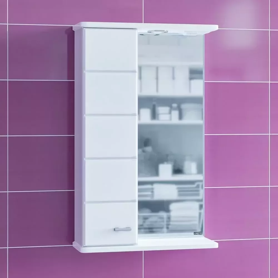 Зеркало со шкафчиком Санта Омега 50 L свет, полкой