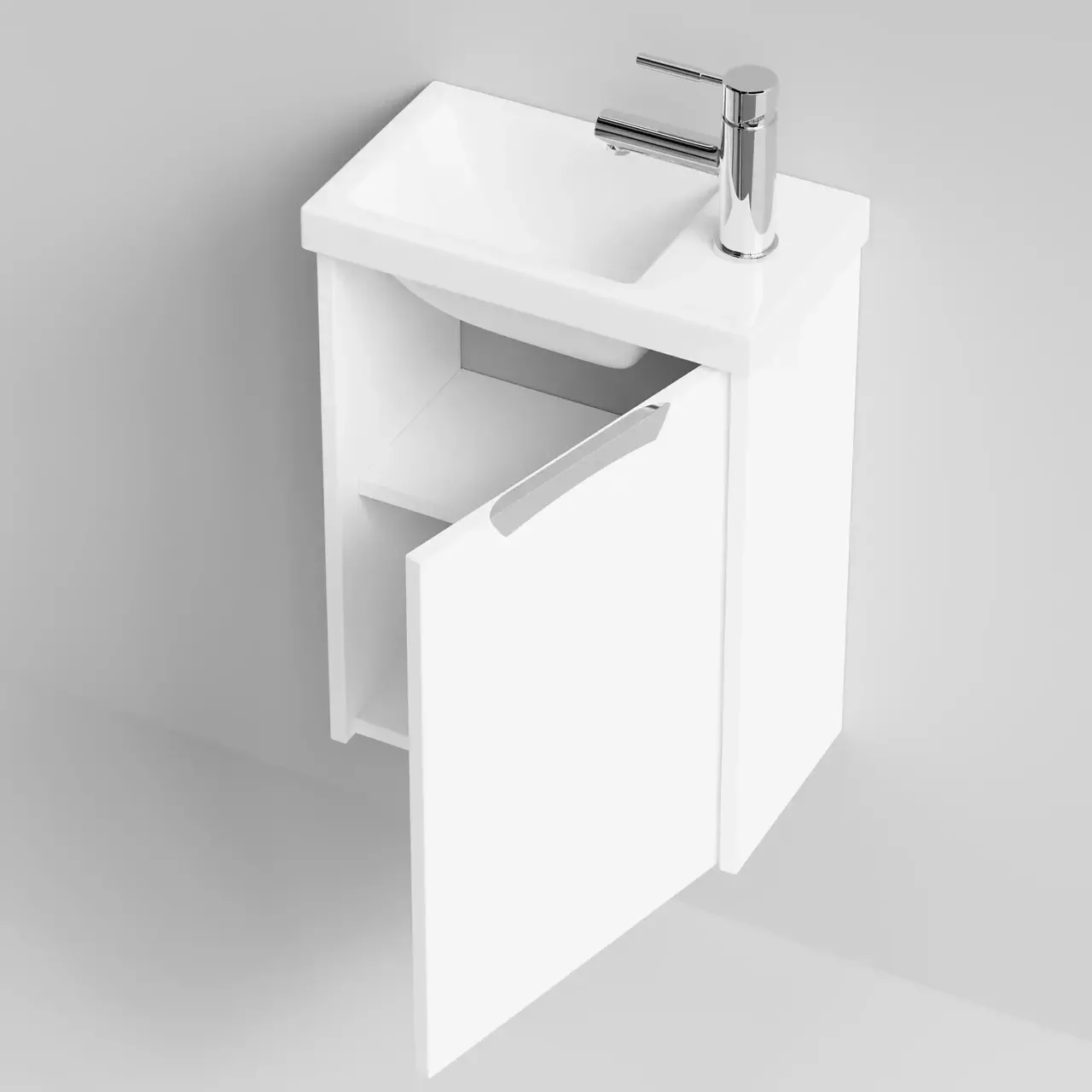 Тумба подвесная Vod-ok Бридж 40 ручка Лира, R правая, с раковиной Como 40, белая