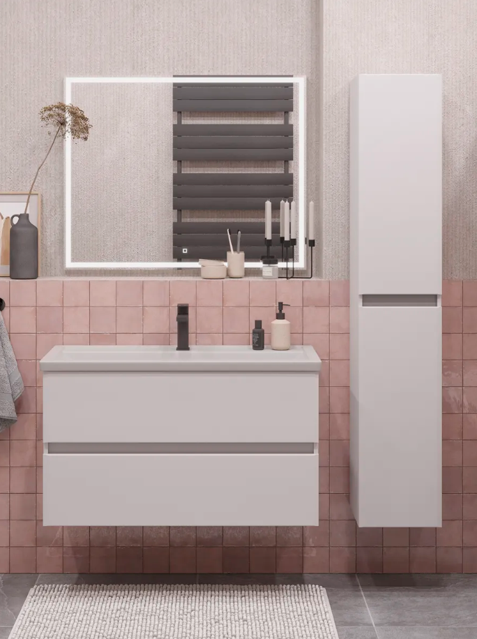 Тумба подвесная SanStar Велья 100 с раковиной Миранда 100 белая