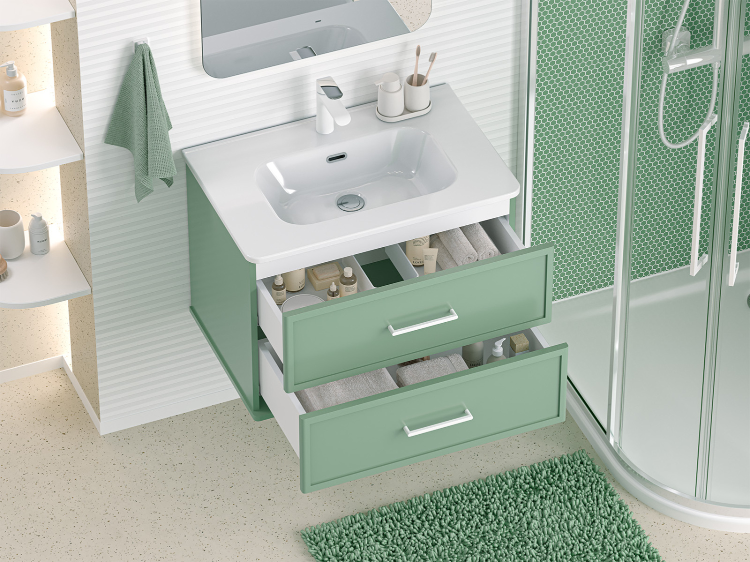 Тумба с раковиной Brevita Verde 70 подвесная (зеленая)