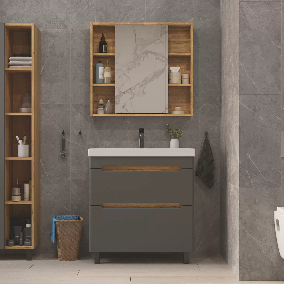 Тумба напольная SanStar Diva 80 с раковиной Moduo 80 (комплект), Gold Craft