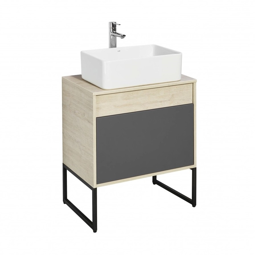 Тумба подвесная Aquaton Лофт Урбан 65 с раковиной MILA 35х50, серый графит, дуб орегон