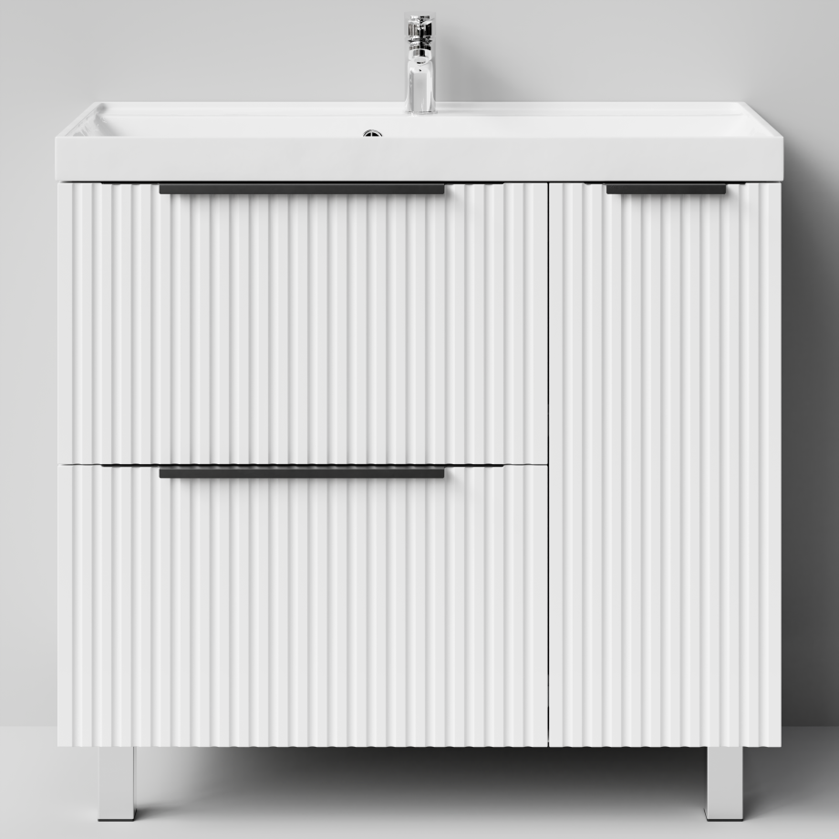 Тумба с  раковиной Vod-ok Дольче 90 R 2 ящика 1 дверь, напольная, белая + 13 цветов