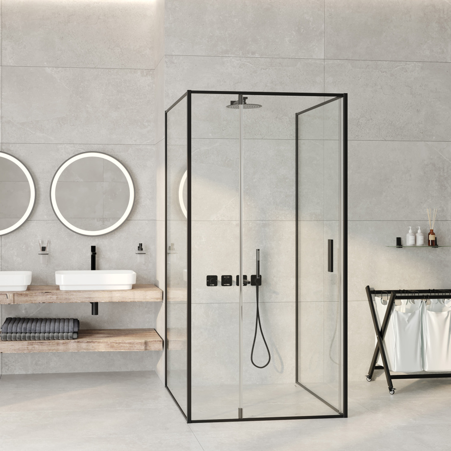 Душевой уголок WasserKraft Elbe 74P43 90х90 квадратный, без поддона, прозрачное стекло, черный матовый