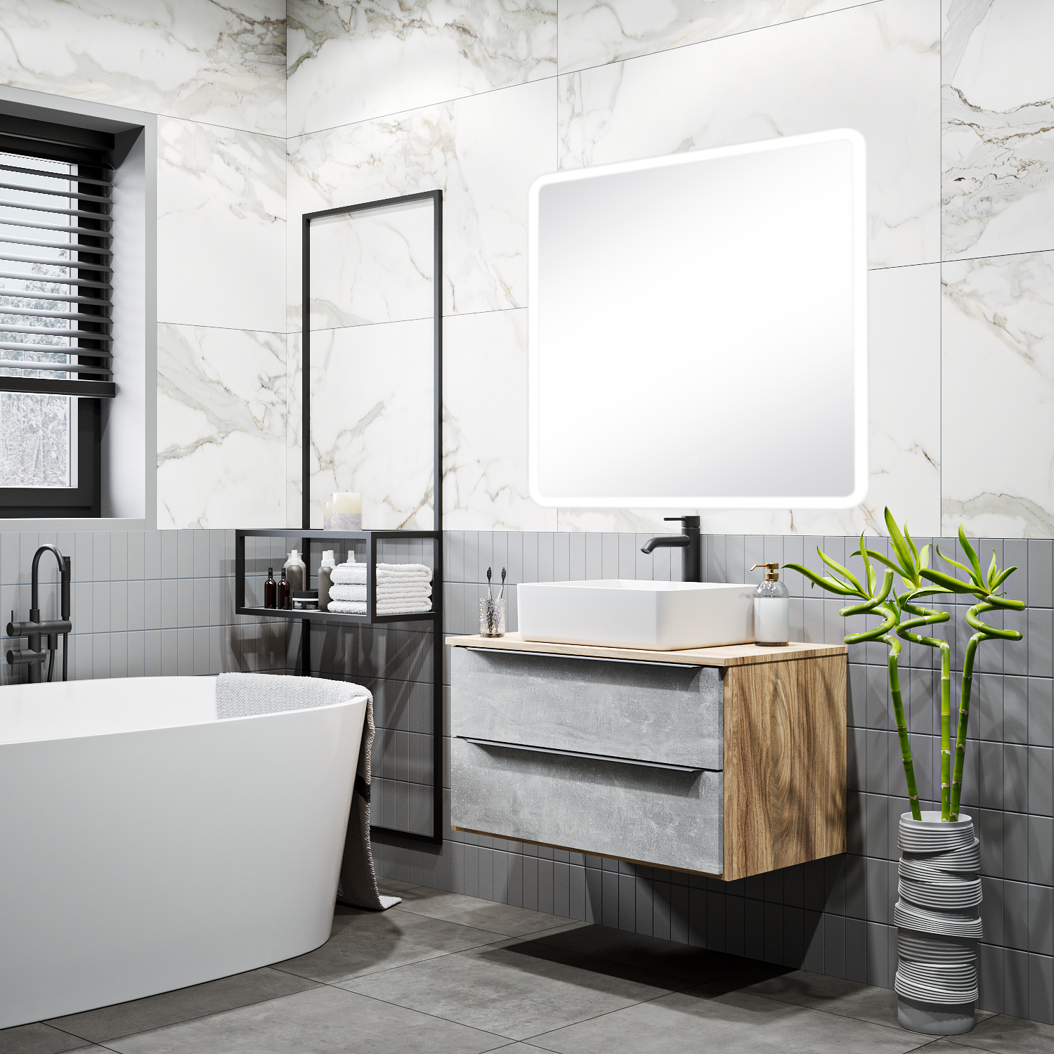 Тумба подвесная Runo Мальта 85 под накладную раковину, серый дуб