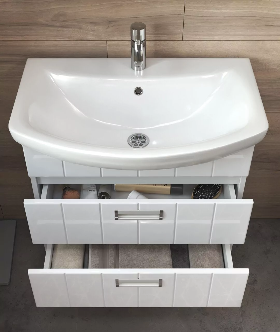 Тумба подвесная Vigo Diana 70 с раковиной Балтика 70, 2 ящика, белый