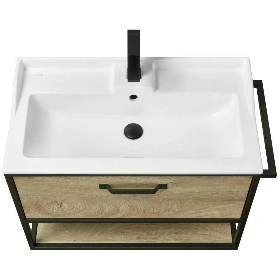 Тумба подвесная Aquaton Лофт Фабрик 80 с раковиной Фабиа 80, дуб эндгрейн