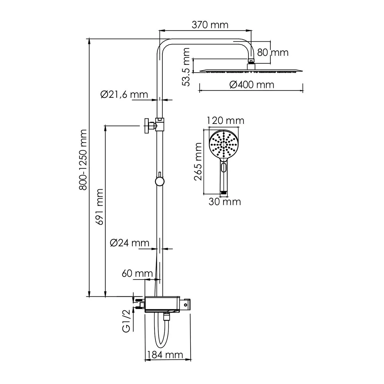 Душевая стойка WasserKraft A113.117.127.CH Thermo хром