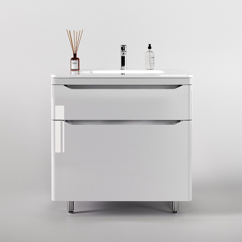 Тумба напольная Style Line Марелла 80 с раковиной Марелла Люкс 80, белый глянец