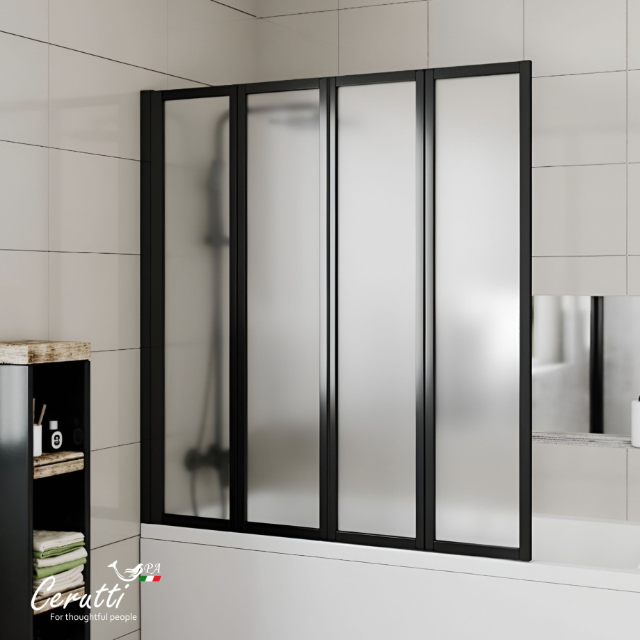 Стеклянная шторка Ceruttispa BOUNA-BF 130х140 профиль черный