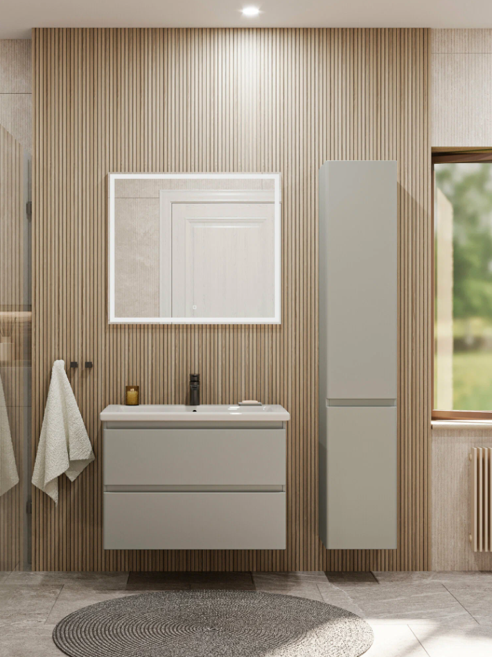 Тумба подвесная SanStar Riana 80 с раковиной Como 80 (комплект), грей