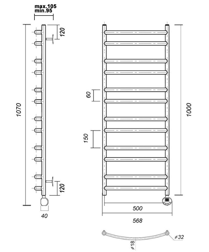 Полотенцесушитель электрический Domoterm Калипсо П12 500x1000 ER золото