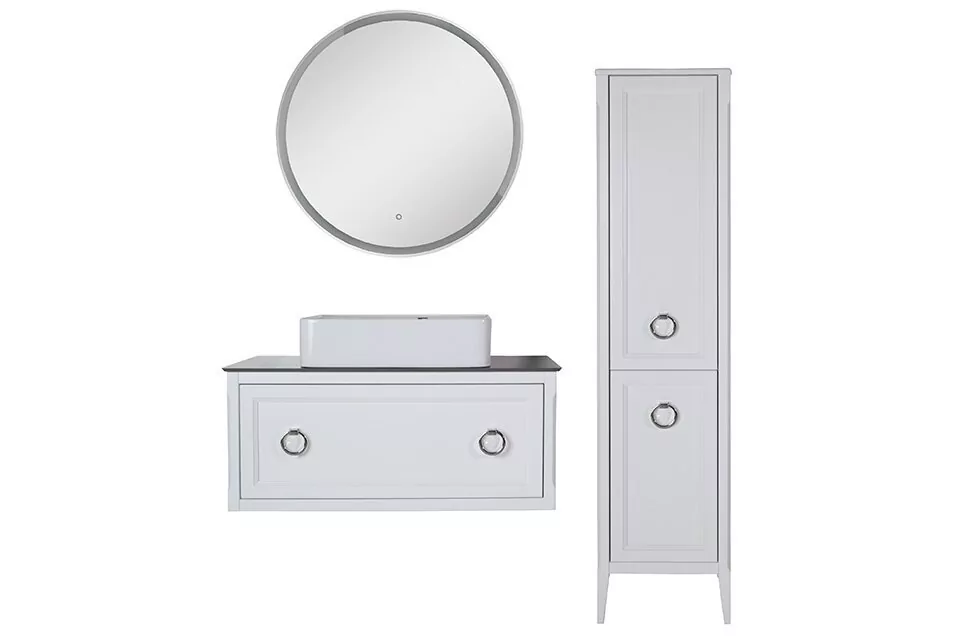 Тумба подвесная с 1 ящиком ASB Woodline Рома 100 С с раковиной Олимп 570, белый