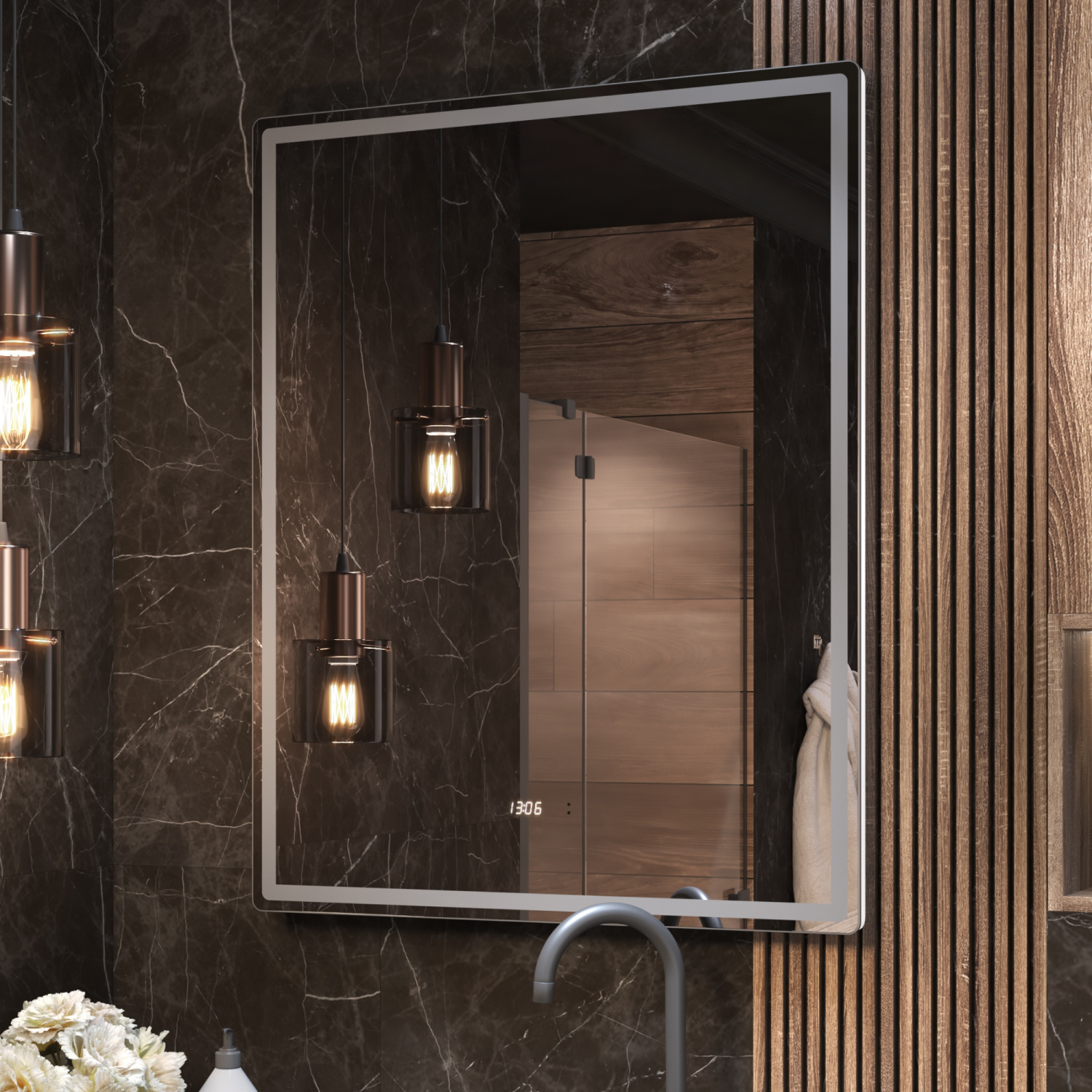 Зеркало Vigo Roberta Luxe 80 свет, сенсор, часы, антизапотевание