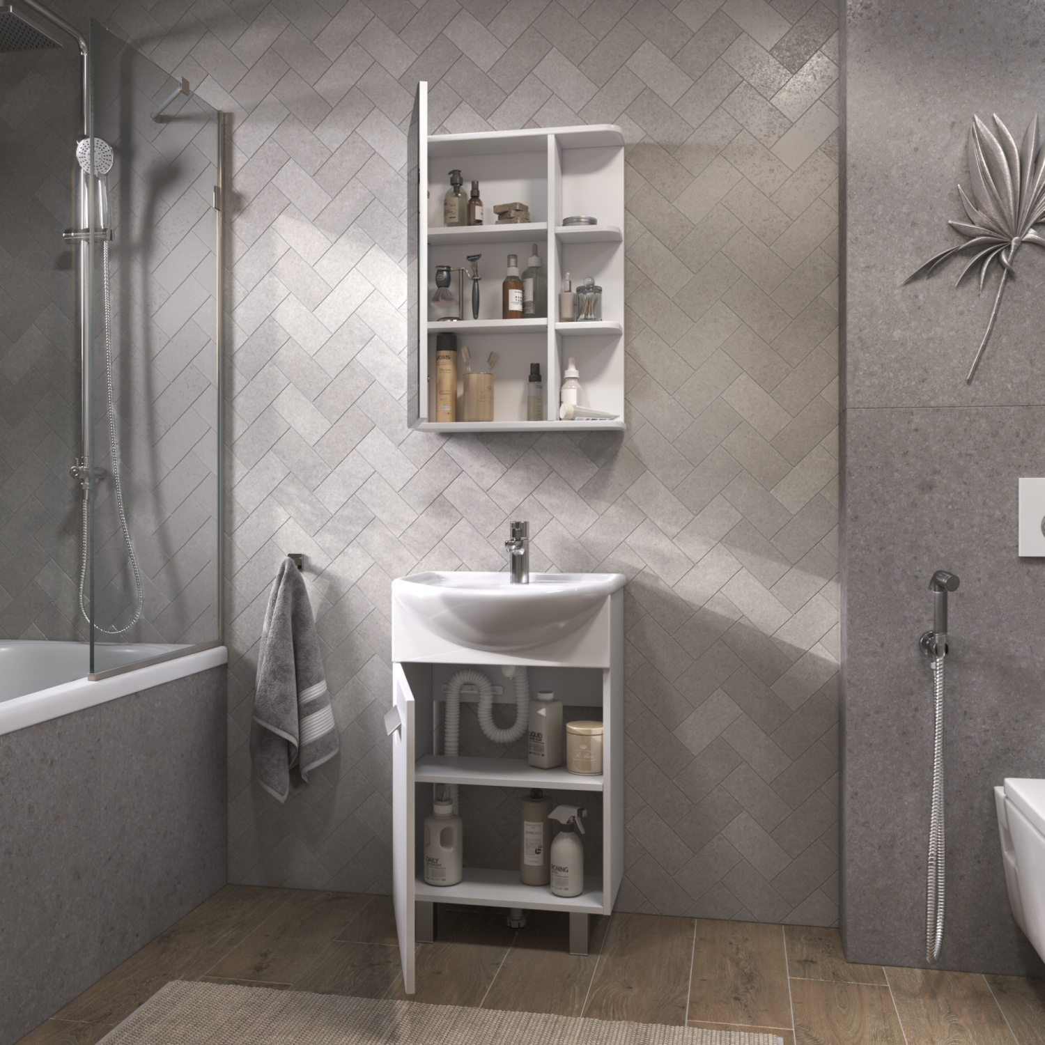 Тумба напольная Vigo Hoska 50 с раковиной Уют 50, 1 дверь, белый